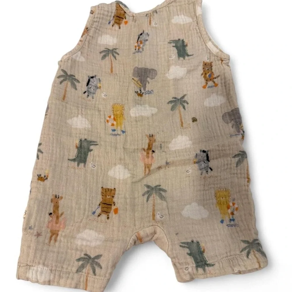 Elegant Baby Organiques Safari Animal Muslin Romper Tan 6-9M